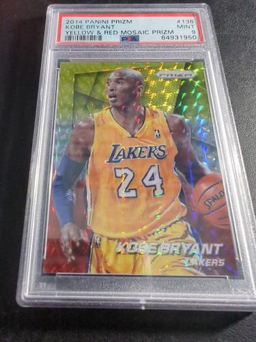 2014-15 Panini Prizm KOBE BRYANT Yellow Red Mosaic PSA 9 #136 Lakers - Picture 2 of 4