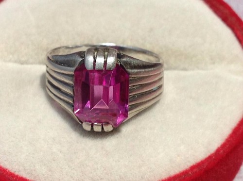 Vintage USSR Ring Sterling Silver 875 Stone Corundum Jewelry Fine Women's 6.5 US - Picture 1 of 8