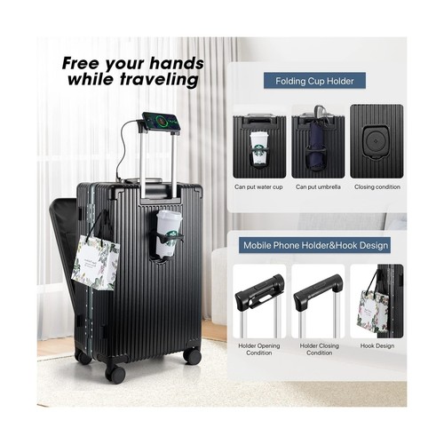 MRPLUM Front Pocket Carry On Luggage,PC Hardside Spinner Wheel Suitcase with ... - Picture 4 of 6