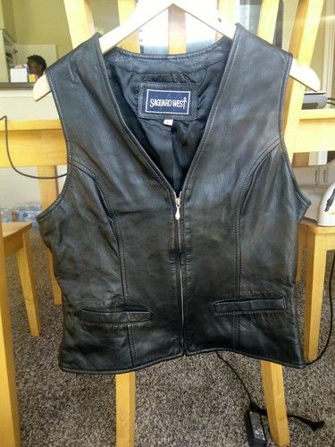 SAGUARO WEST 100% Genuine Leather Vest Western Bikers Soft Black L - Women - Picture 7 of 8