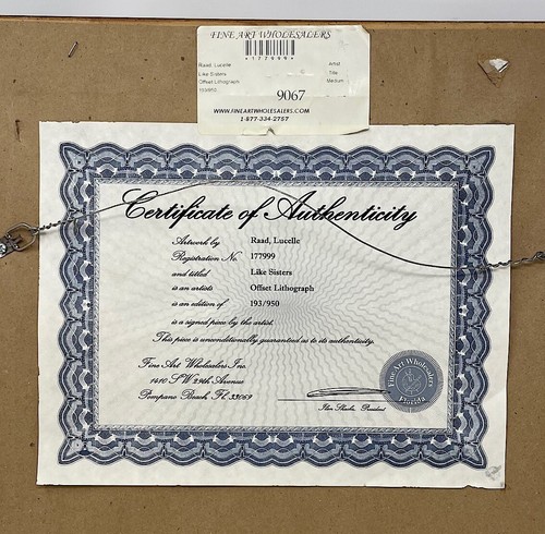 Lucelle Raad Like Sisters Hand Signed Framed Art w/ Certificate Of Authenticity - Picture 6 of 11