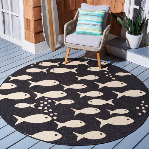 SAFAVIEH Indoor Outdoor CY6012-256 Courtyard Black / Beige Rug - Picture 3 of 30