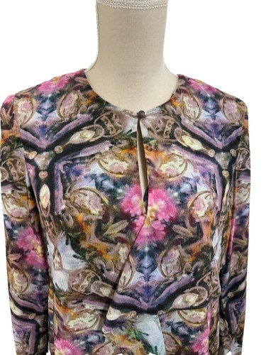 Vestido Rachel Roy Psicodélico Caleidoscopio Floral Sedoso Talla 4 Manga Larga - Imagen 3 de 8