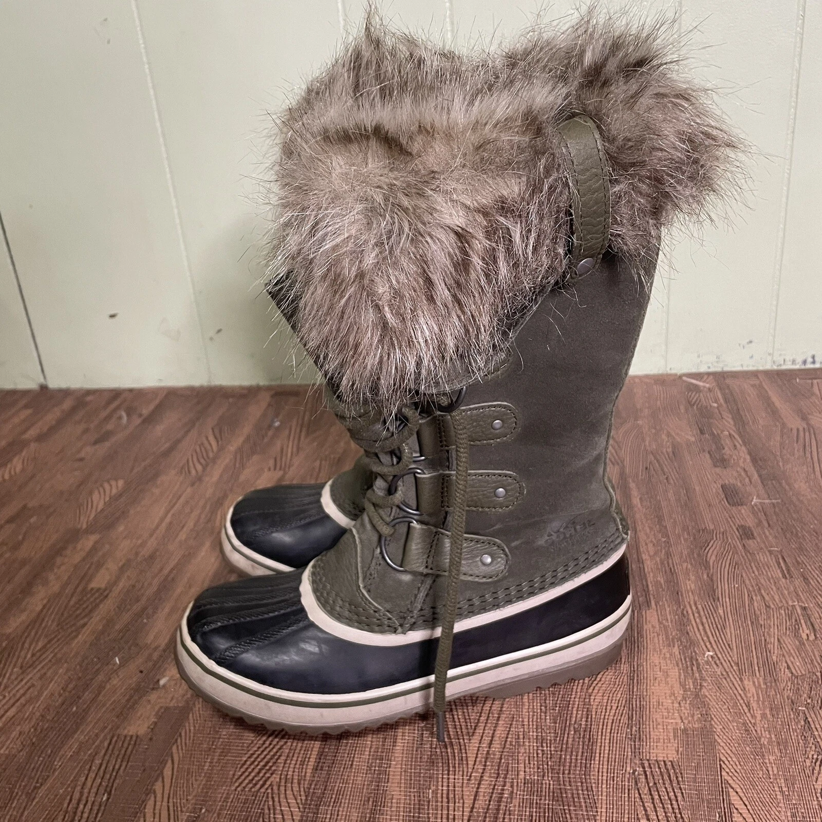 sorel joan of arctic waterproof suede faux fur trim boots