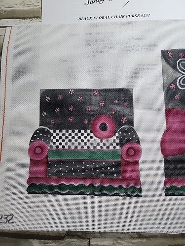 Sandy Jenkins schwarz Blumen Stuhl Handtasche 232 Nadelspitze Canvas und Stichanleitung - Bild 2 von 10
