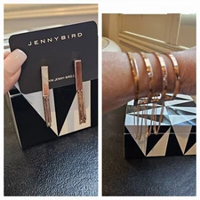 Jenny Bird Rose Gold finish Series Cuff Bracelet and Matching Earrings Set EUC!
