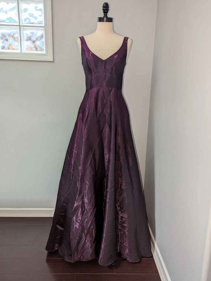 Потрясающий Xscape v-образным вырезом бордовый макси платье размер 2 сделано в США - выпускного вечера официальный - Изображение 2 из 4