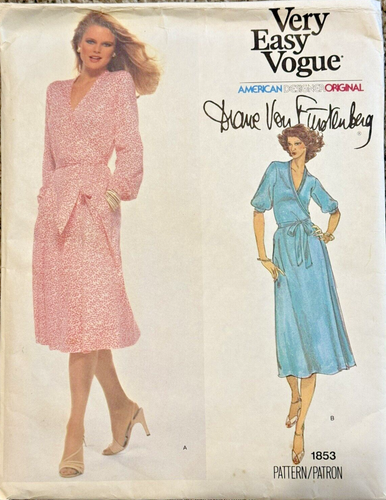RARO!! Vestido envolvente Furstenberg vintage años 70 patrón de costura VOGUE #1853 talla 10 UC/FF - Imagen 1 de 2