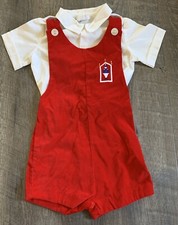 Vtg 4T 4 Toddler Red Velvet Overalls Toy Soldier Baby Jogs White Shirt Outfit
