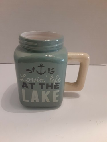 Young Inc große Tasse graugrün beige Henkel LOVIN LIFE AT THE LAKE Tee Kaffee - Bild 9 von 9