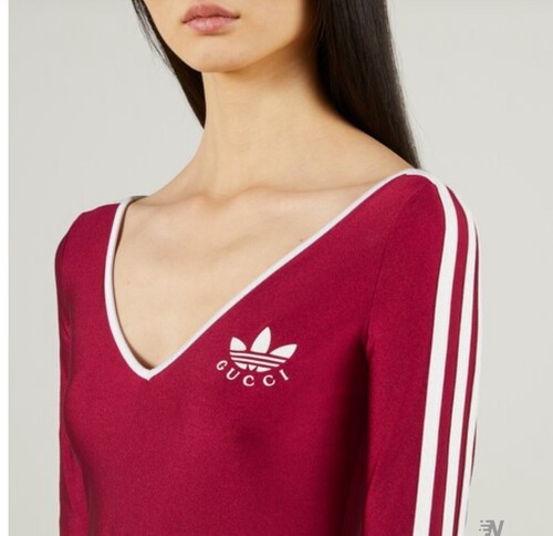 New Gucci x Adidas Logo Top Bodysuit Long Sleeve Red White Size L - Picture 7 of 10