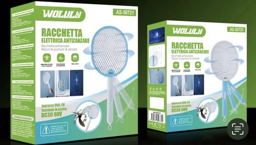 RACCHETTA ELETTRICA RICARICABILE APPENDIBILE LED UV TRAPPOLA ANTI ZANZARE MOSCHE - Foto 5 di 5