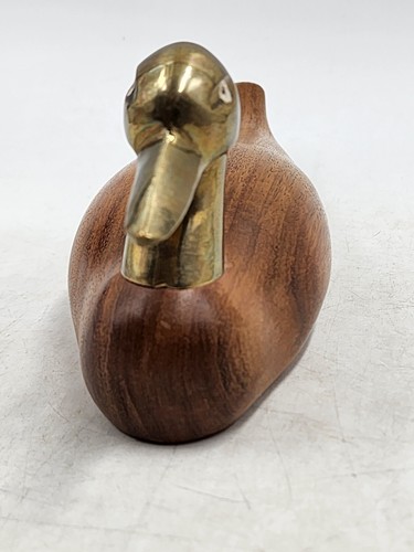 Vintage ~ 9 Zoll lang groß Massivholz & Messing Metall Ente Köder Figur Dekor Briefbeschwerer - Bild 4 von 7