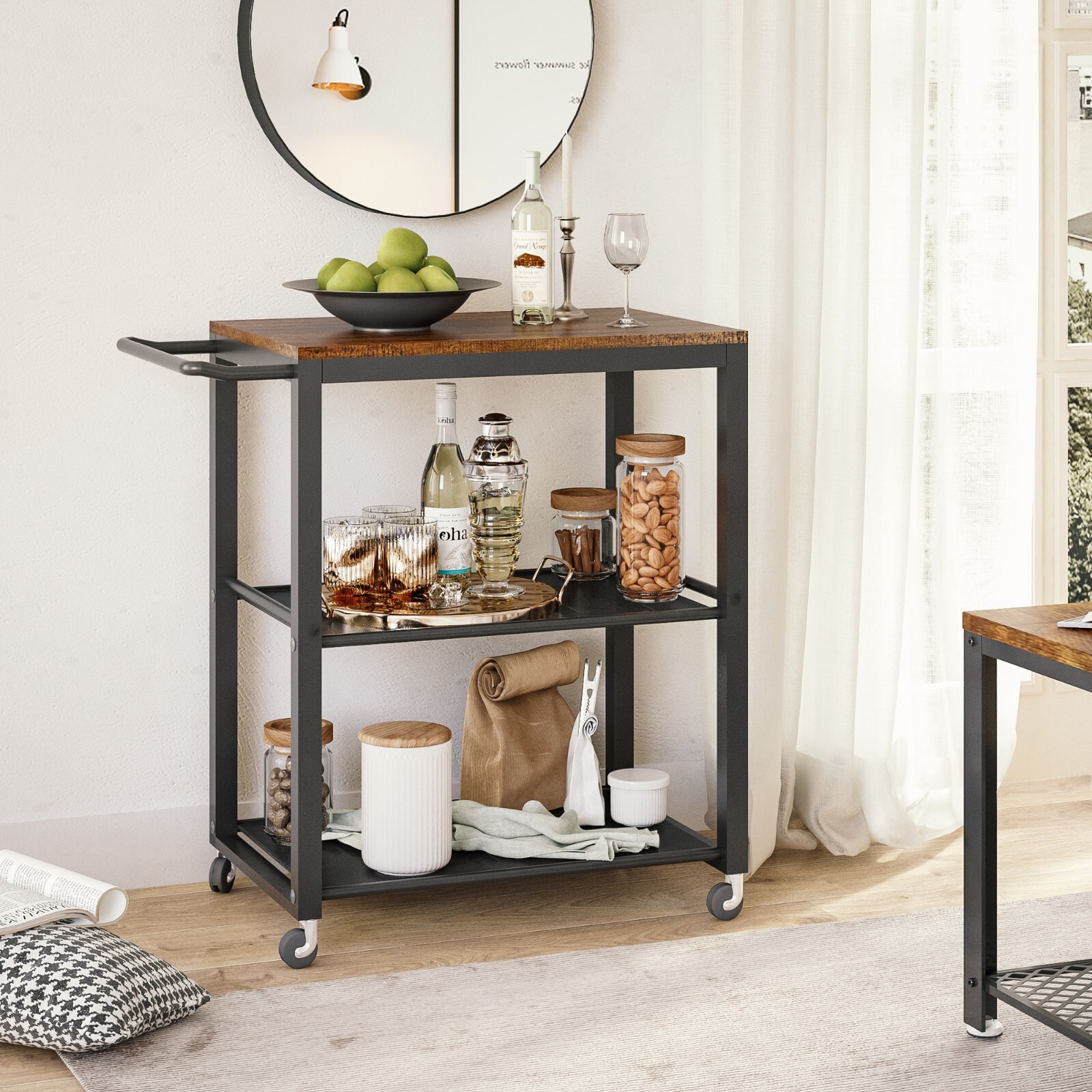 Mondeer 3-Tier Rolling Kitchen Trolley w/ Wheels Bar Serving Cart Island Unit