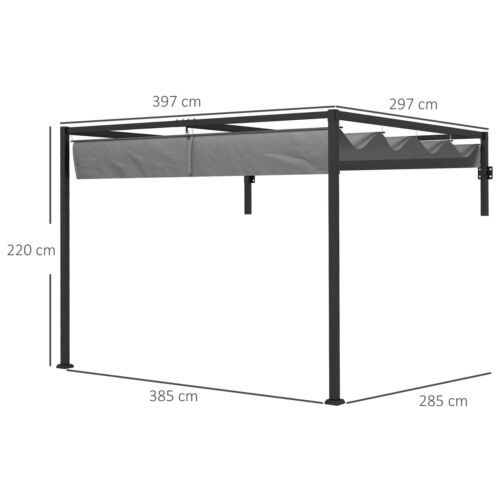 3 x 4m Lean To Pergola, Metal Pergola with Retractable Roof for Grill, Garden, P - Picture 3 of 6