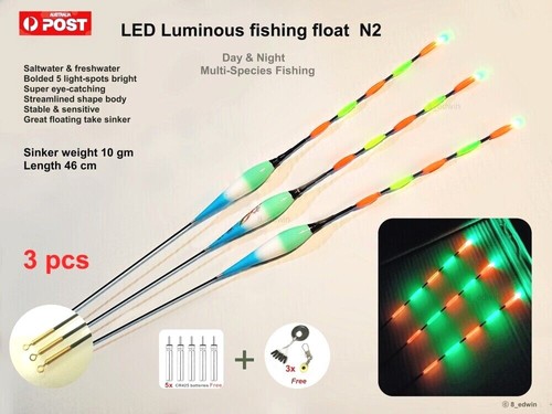 Saltwater Freshwater Multi-Species Fishing 3 pcs Vertical LED Fishing Floats N2 - Picture 15 of 16