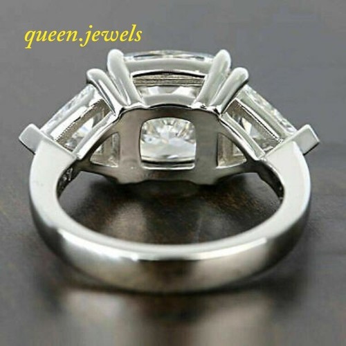 3CT Lab-Created Cushion Cut Diamond 3-Stone Wedding Ring 14K White Gold Finish - Picture 4 of 5