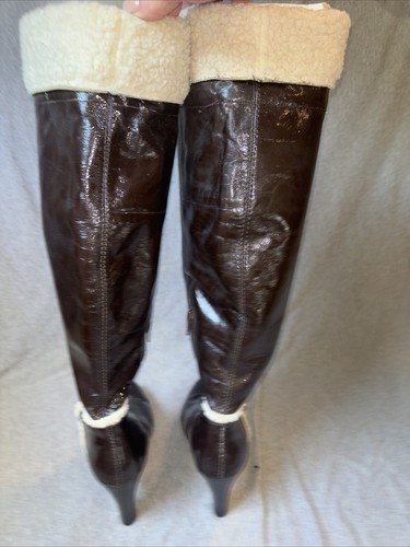 Nine West Brown Patent Leather/ Faux shearling Knee high Boots Woman’s 8.5 - Picture 5 of 9