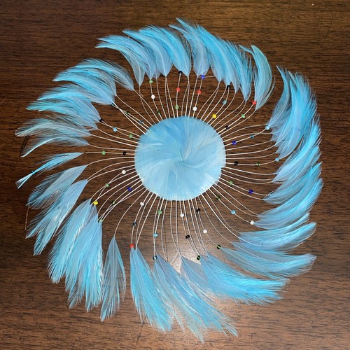 9 Piece FULL FEATHER PINWHEEL - Turquoise Hackle Feathers- Headbands/Beads/Hats - Picture 3 of 11