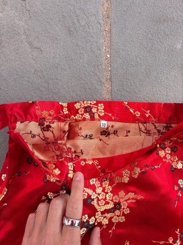 Red and Gold traditional floral printed chinese 80% silk top and dress set - Picture 10 of 10