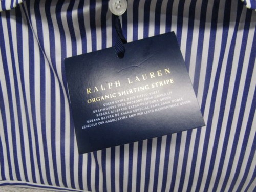 RALPH LAUREN ORGANIC SHIRTING BLUE STRIPE QUEEN FITTED SHEET 1 SHAM 2 CASES SET - Picture 8 of 12