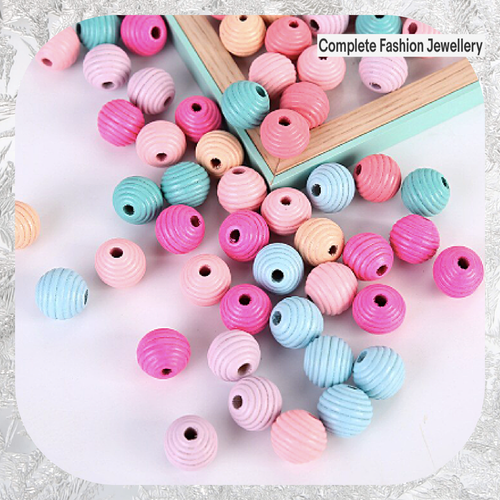 20PCS 20MM SPRING COLOURED SLIGHTLY GROOVED ROUND WOODEN BEADS - CRAFTS ETC.