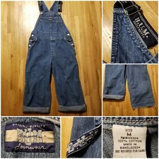 Vintage BUM Equipment SPELL OUT STRAPS Cut-off Overalls Denim M Cotton Carpenter