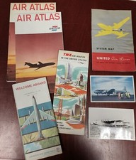 Lot Vintage TWA United Mainliner American Airlines Brochures Atlas Postcards ++