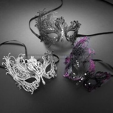 Luxury Mysteries Swan Metal Laser Cut Venetian Masquerade Mask w/ Rhinestones