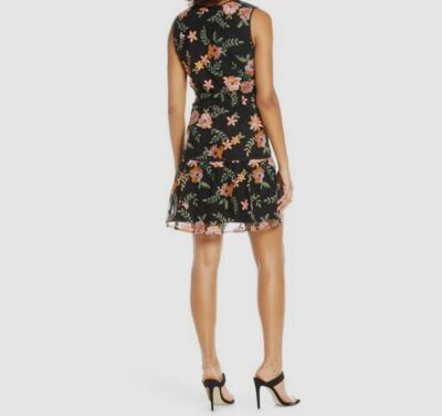 sam edelman embroidered mesh dress Sam Edelman Womens Midi Dress Floral Embroidered - Black Multi