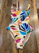 Tabitha Brown x Target Size S Botanical Print One Piece Low Back Swimsuit Bright