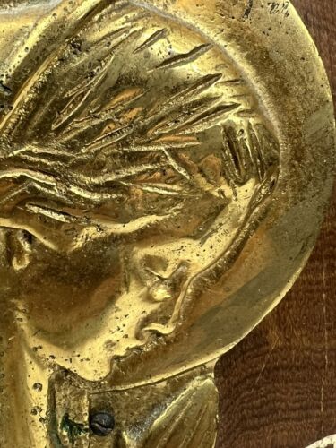 Vergine Maria vintage bronzo/ottone su base legno Santa Madre Madonna con crocifisso - Foto 10 di 19