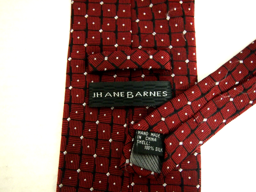 Jhane Barnes Mens Necktie Tie Burgundy Red Checkered Wide Silk 59" - Picture 1 of 5