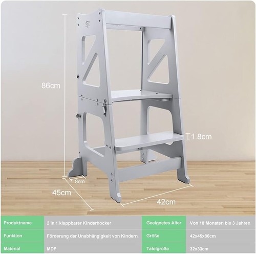 2 in 1 Montessori Lernturm Kinder Learning Tower Lernstuhl Hochstuhl Tritthocker - Bild 5 von 9