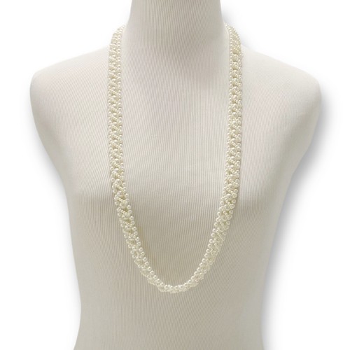Collar con cuentas de vidrio cuerda de perlas cremosas largas gruesas de finales de los 60 vintage - Imagen 2 de 3