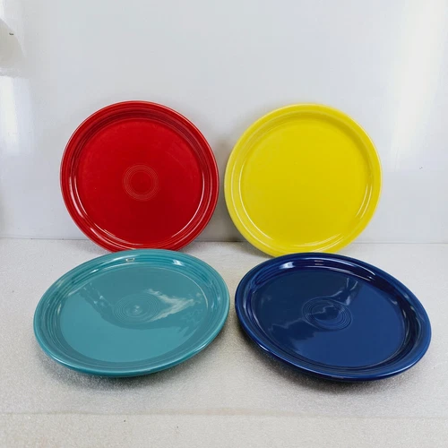 set 4 BISTRO buffet Luncheon PLATES scarlet sunflower turquoise lapis FIESTA 9"