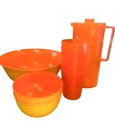 Melamine Yellow Orange 10 pc set summer picnic poolside bowls cups pitcher easy