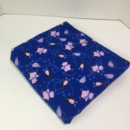 1.75 Yards Blue w Ice Skating Penguins Flannel Fabric 43" wide Cotton - Picture 1 of 6