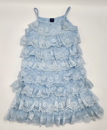 Gap Girls’ 100% Cotton Sky Blue Lace Ruffled Dress Size 5 Years Pre-owned - Picture 2 of 8