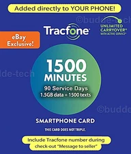 Tracfone Plan Digital Refill 1500 Minutes 1500 Texts 1.5 GB data+90 Service days