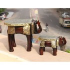 Wooden Elephant Stool/Hand Carved Brass Fitted Elephant Stool/Wooden Stool