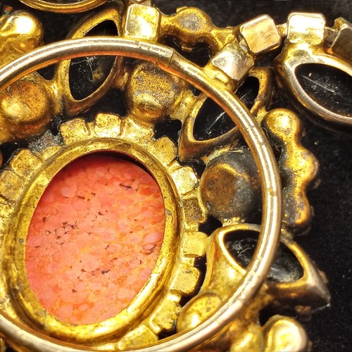 Rare JULIANA D E Coral Orange Matrix Cabochon Brown Black AB Rhinestone Necklace - Picture 14 of 24