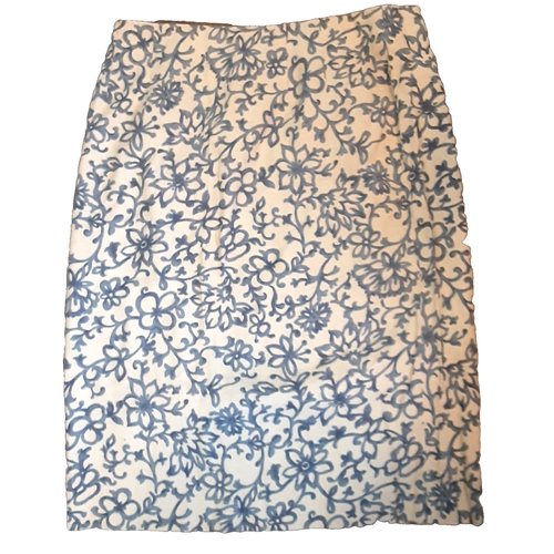 Vintage Bajo Azul Crema Floral Falda 32" Cintura Mezcla Lino 26" Largo - Imagen 4 de 4