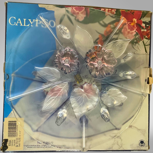 VTG Mikasa Calypso Crystal Cake Plate 13.5" Pink Floral NOS West Germany - Picture 8 of 10