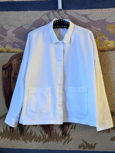 EILEEN FISHER Sz L Womens White Jacket Button Up Long Sleeve Pockets Boxy Fit - Picture 1 of 12