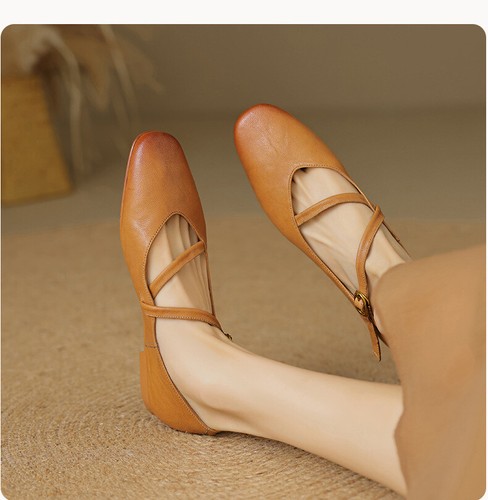 Womens Ladies OL Buckle Real Leather Sheepskin Mary Jane Shoes Flats Spring Size - Picture 11 of 27