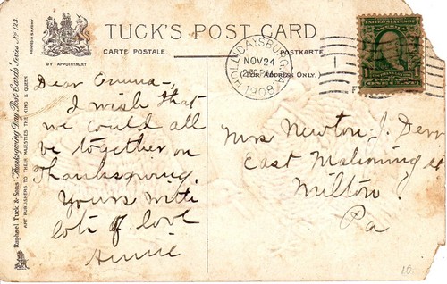 Postal Vintage 1908 Post Hollidaysburg Pa Acción de Gracias Pavo Espoleta Chip - Imagen 2 de 2