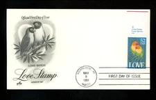 US FDC #2537 Artcraft 1991 Honolulu HI Love Stamp Love Birds HC Copyright