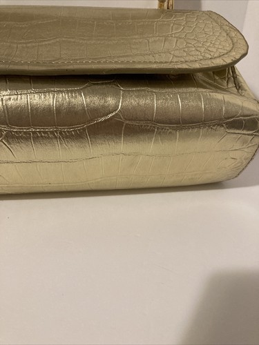 Bueno Womens Satchel Bag Purse Faux Croc Leather Bronze Metallic Barrel - Picture 5 of 15