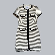 LK BENNETT Short Sleeve Striped Knee-length Tweed Dress Full Zip Size M